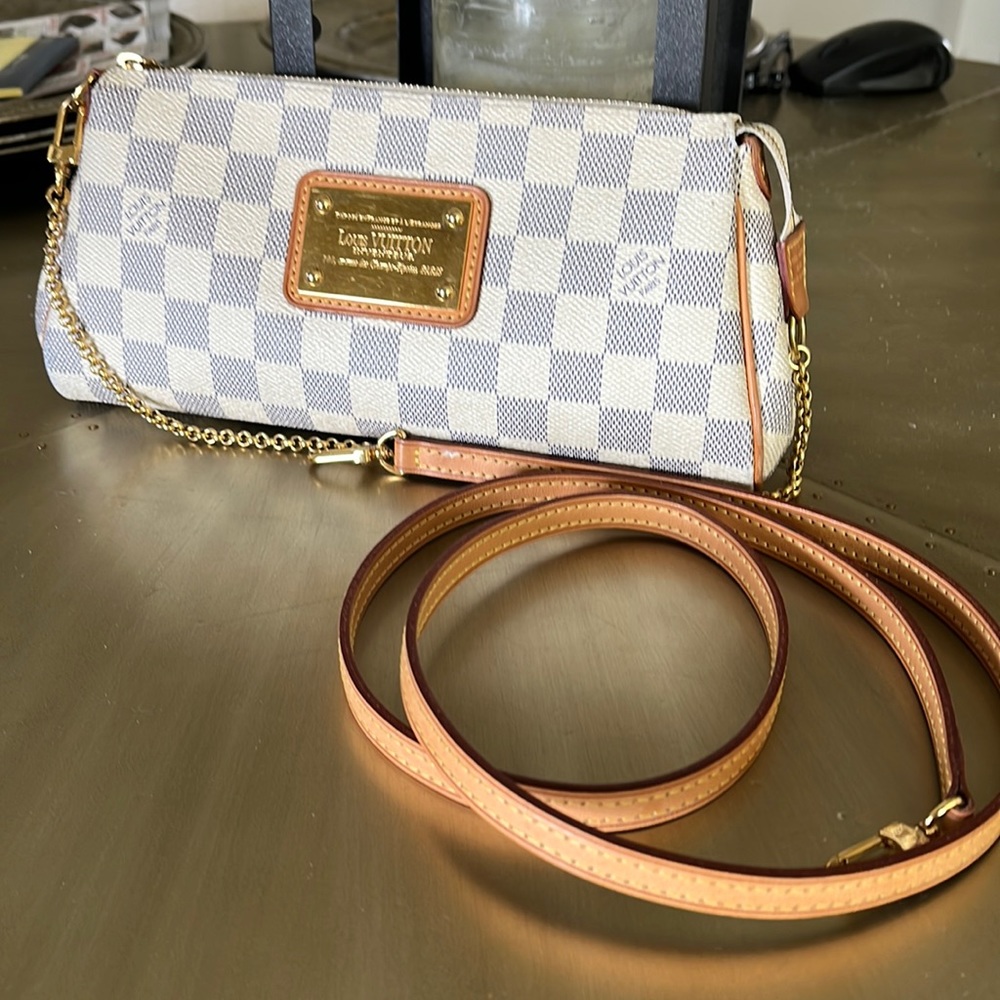 Louis Vuitton Damier Azur Eva 2 way clutch with shoulder strap